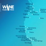 Map shows airports with Alaska's Wine Flies Free program. 